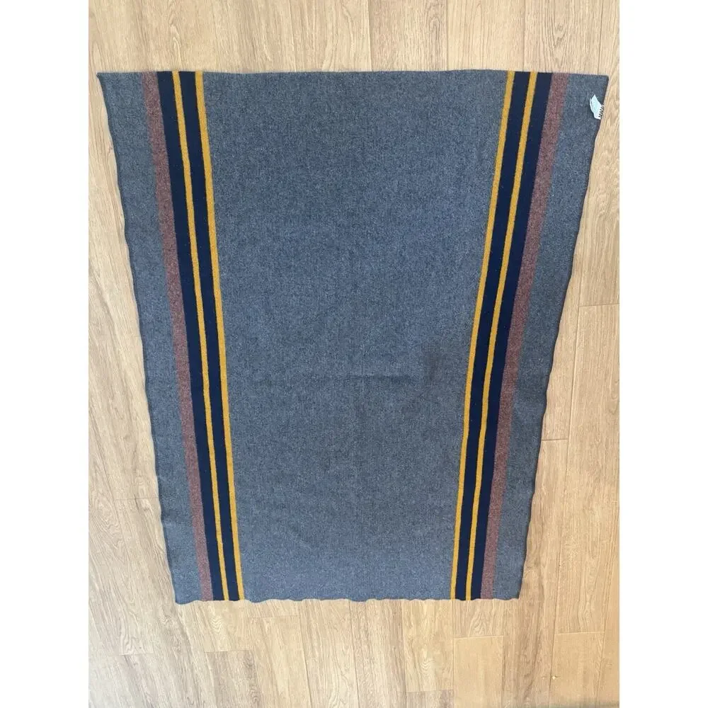 Pendleton Yakima Camp Blanket Throw Lake Blue Stripe Virgin Wool 48” X 65”